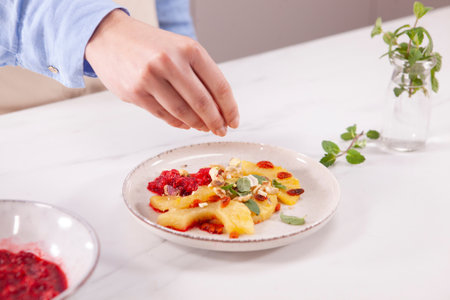 Steamed pineapple salad with raspberry mash and mint - step6