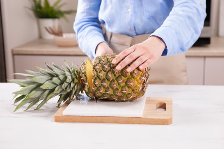Steamed pineapple salad with raspberry mash and mint - step1