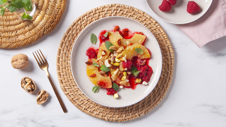 Steamed pineapple salad with raspberry mash and mint - video cover