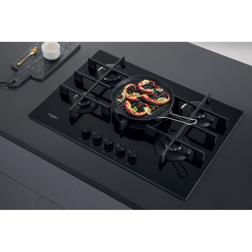 Whirlpool W Collection GOWL 758/NB Hob 5 Burners Gas on Glass 75cm - Black