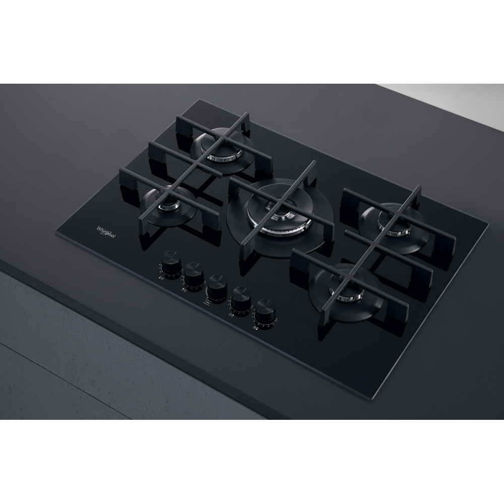 Whirlpool W Collection GOWL 758/NB Hob 5 Burners Gas on Glass 75cm - Black