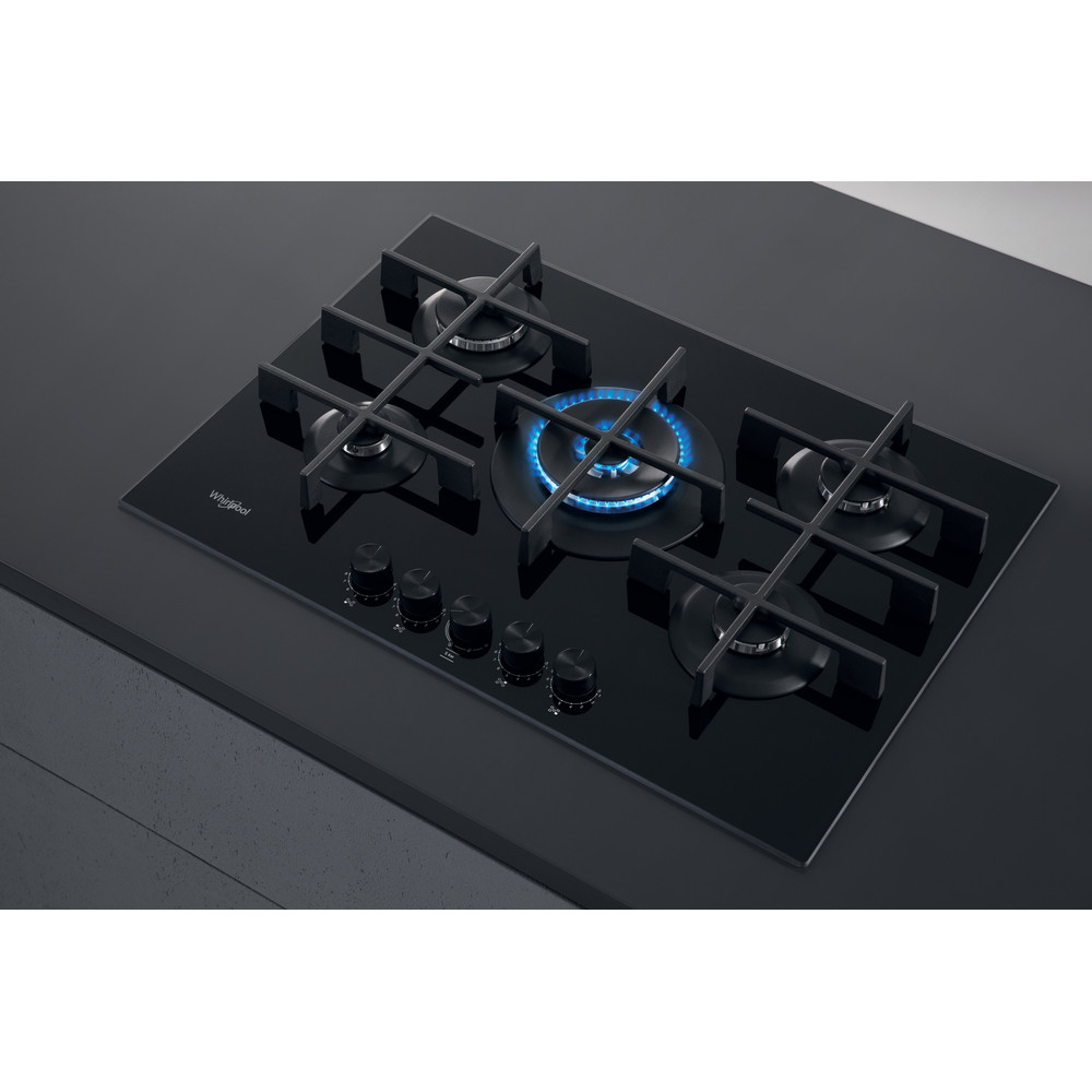 Whirlpool W Collection GOWL 758/NB Hob 5 Burners Gas on Glass 75cm - Black