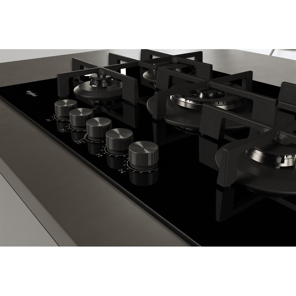 Whirlpool W Collection GOWL 758/NB Hob 5 Burners Gas on Glass 75cm - Black