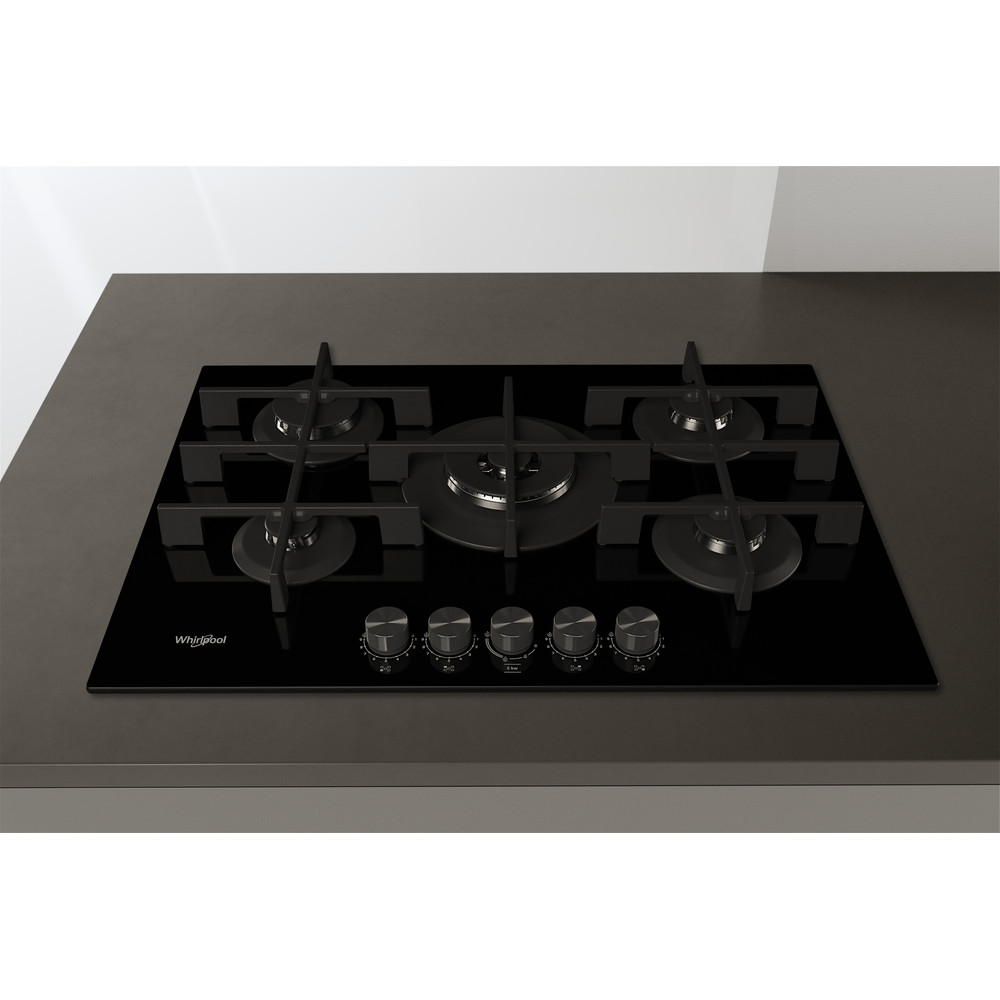 Whirlpool W Collection GOWL 758/NB Hob 5 Burners Gas on Glass 75cm - Black