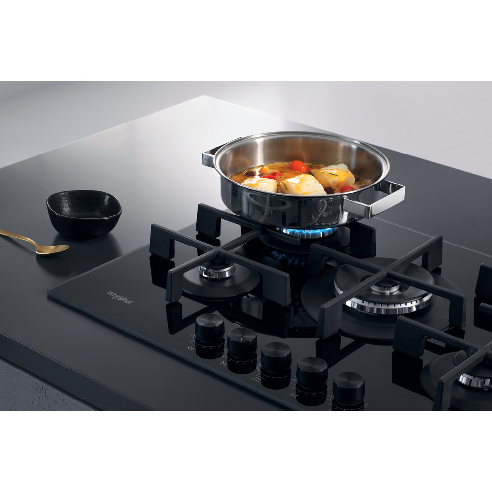 Whirlpool W Collection GOWL 758/NB Hob 5 Burners Gas on Glass 75cm - Black