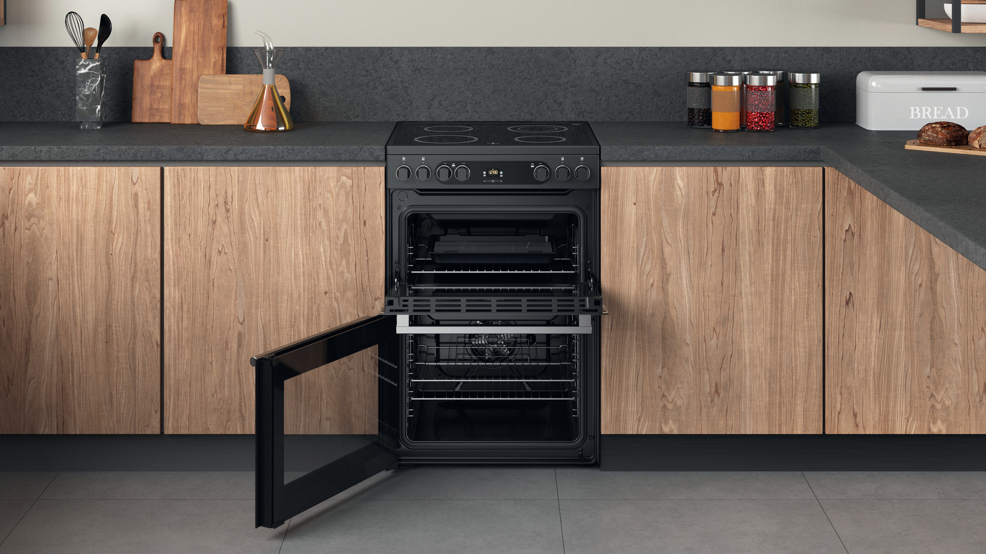 Picture of Hotpoint CD67V9H2CA/UK Electric Freestanding 60cm Double Cooker - Dark Grey Anthracite