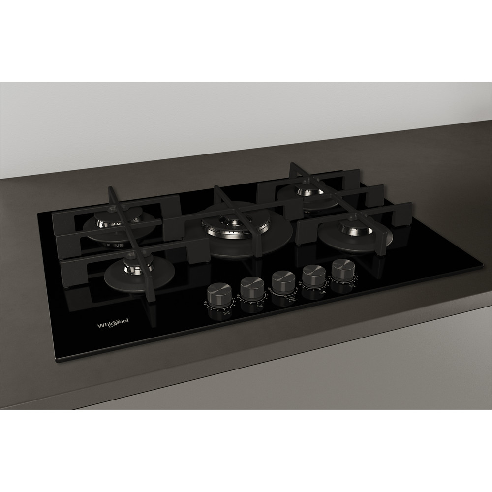 Whirlpool W Collection GOWL 758/NB Hob 5 Burners Gas on Glass 75cm - Black