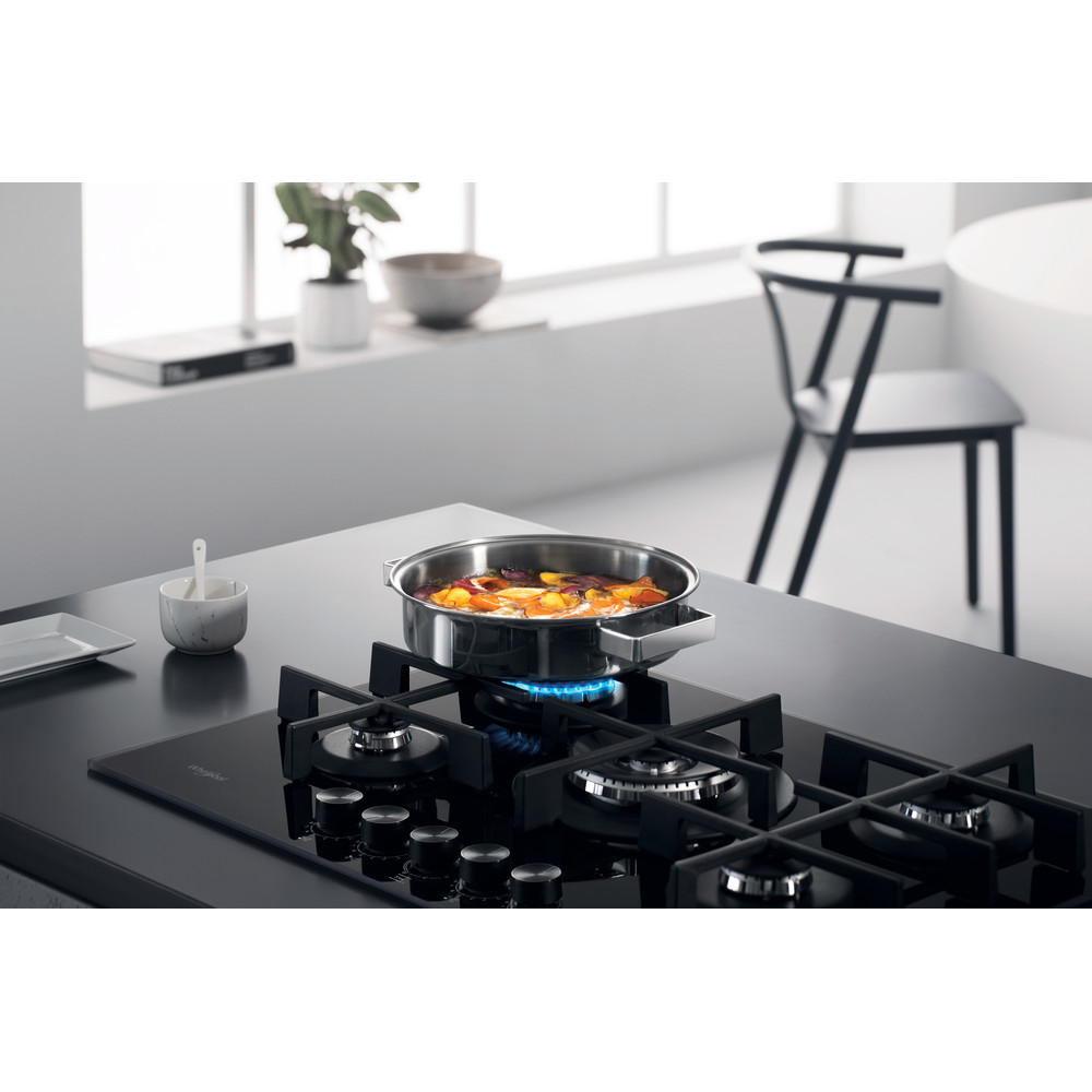 Whirlpool W Collection GOWL 758/NB Hob 5 Burners Gas on Glass 75cm - Black