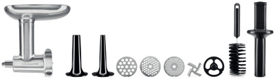 Coolcook Vleesmolen-opzetstuk voor KitchenAid Keukenmachine, Aluminiumlegering Vleesmolen voor Kitchenaid Accessoire met 4 Maalschijven, 3 Worstvulhoorns, 2 Slijpmessen & Reinigingsborstel