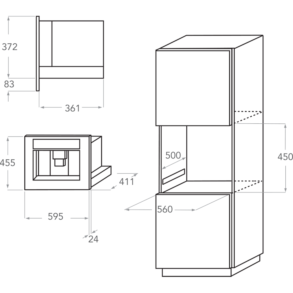 Kitchenaid Machine … caf‚ encastrable KQXXX 45600 Inox Automatique Technical drawing