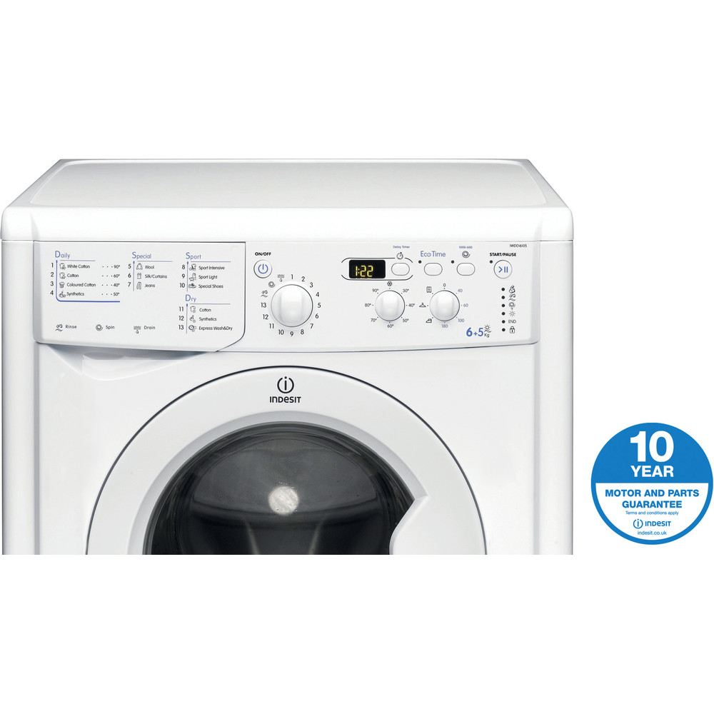 Indesit Ecotime IWDD 6105 B ECO Washer Dryer in White - IWDD 6105 B ECO UK