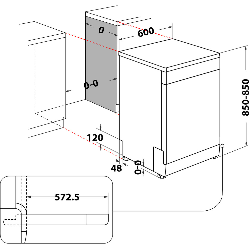 Whirlpool Lave-vaisselle Pose-libre WFC 3C26 P X Pose-libre A++ Technical drawing