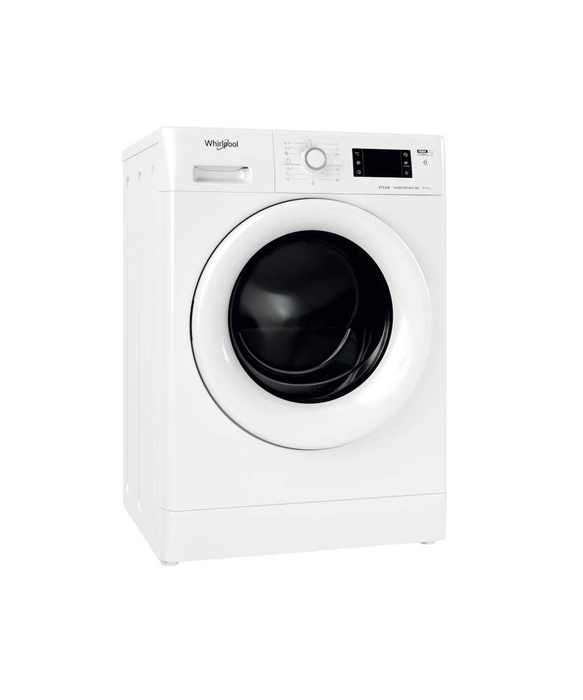 Whirlpool Kombineret vaskemaskine/tørretumbler Fritstående FWDG 861483E WV EU N Hvid Frontbetjent Perspective