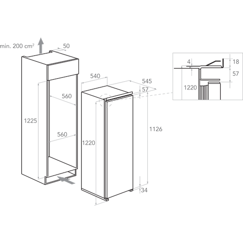 Kitchenaid Refrigerator Built-in KCBNR 12600.1 (UK) Inox technical_drawing