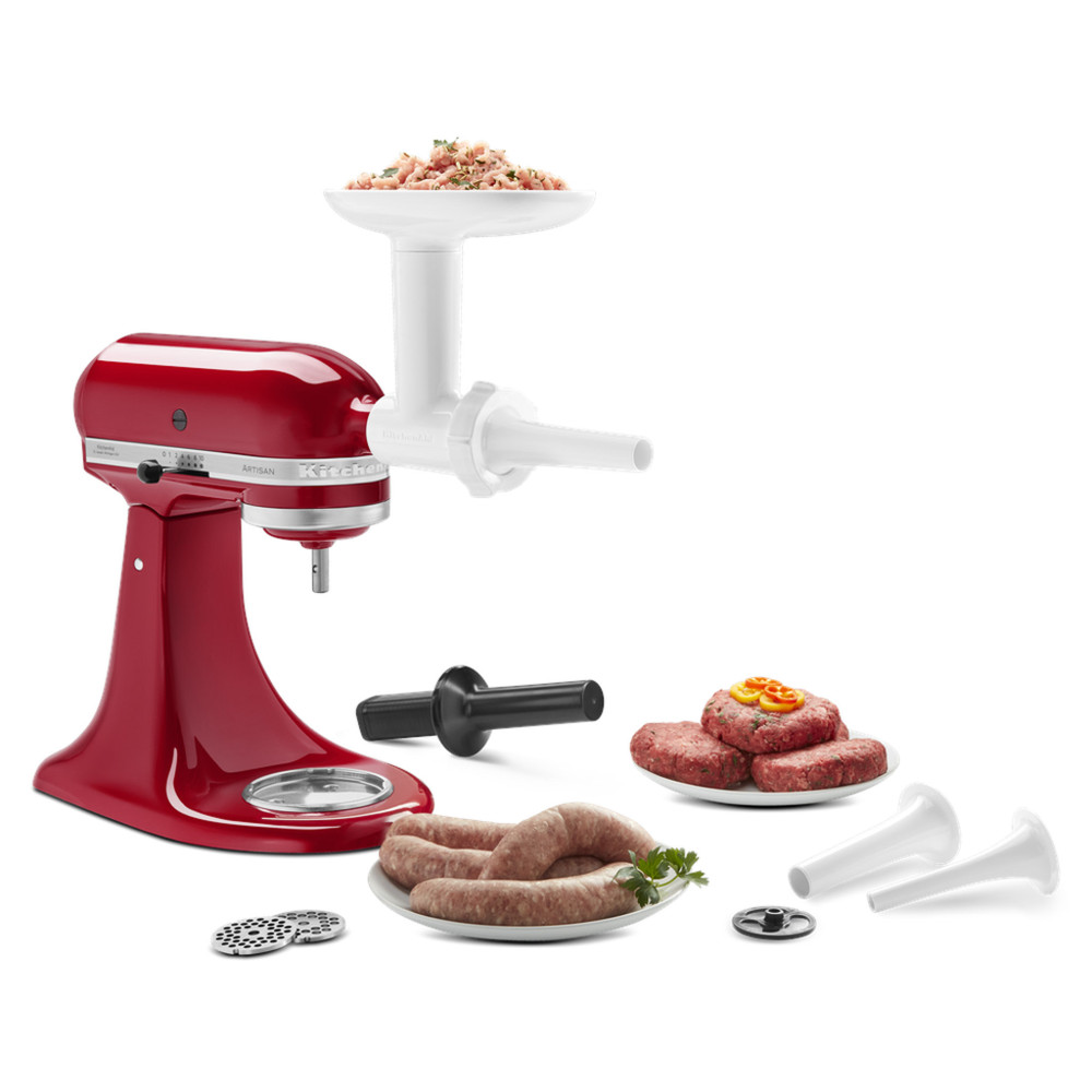 Meat grinder outlet with sausage attachment