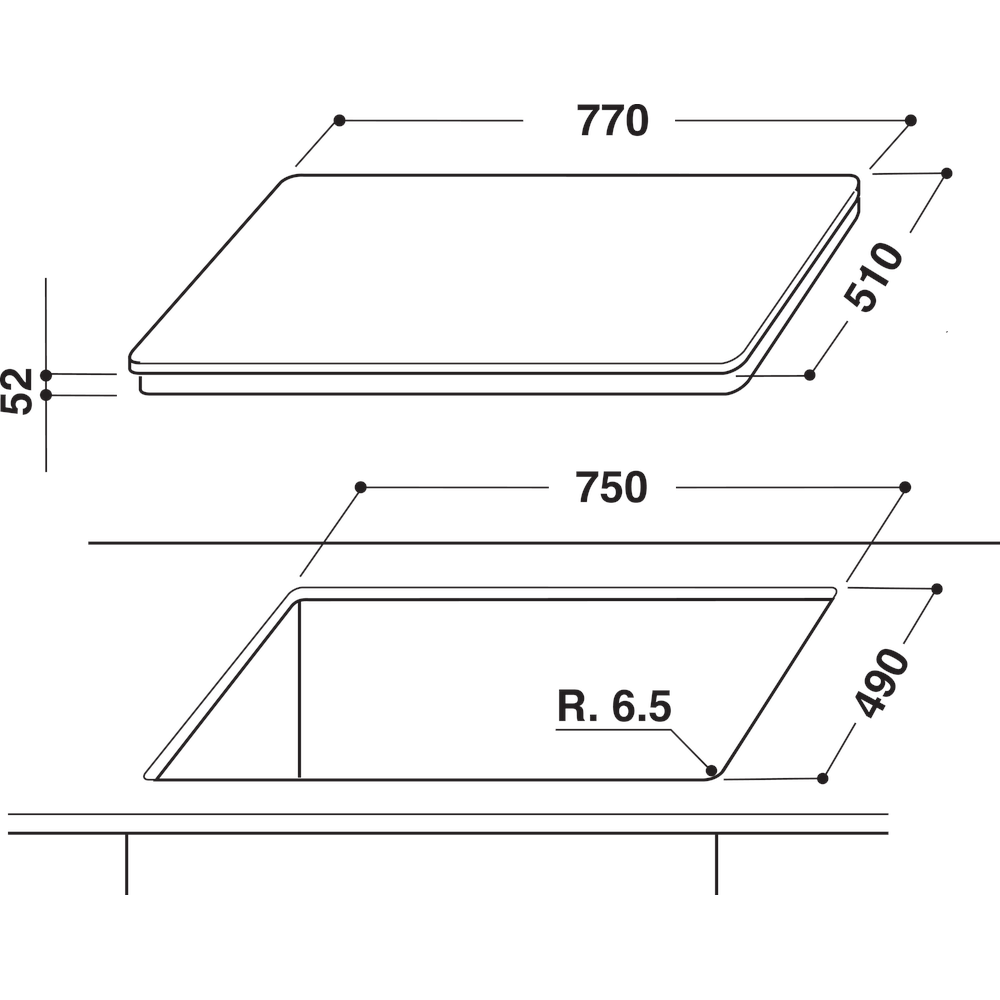 Kitchenaid Table de cuisson KHIP4 77510 Noir Induction vitroceramic technical_drawing