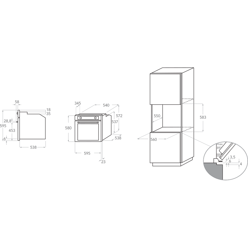 Kitchenaid Horno Integrable KOHSP 60604 Eléctrico A + Technical drawing
