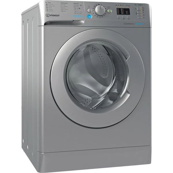 Indesit Washing machine Free-standing BWA 81485X S UK N Silver Front loader B Perspective