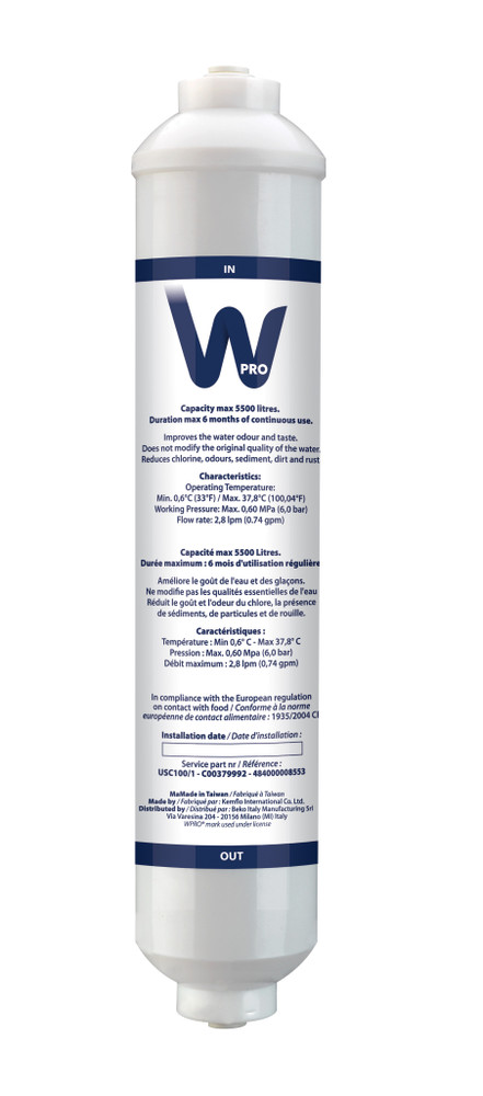 WPRO USC100 esterno Inline Filtro acqua per frigorifero congelatore Beko Baumatic