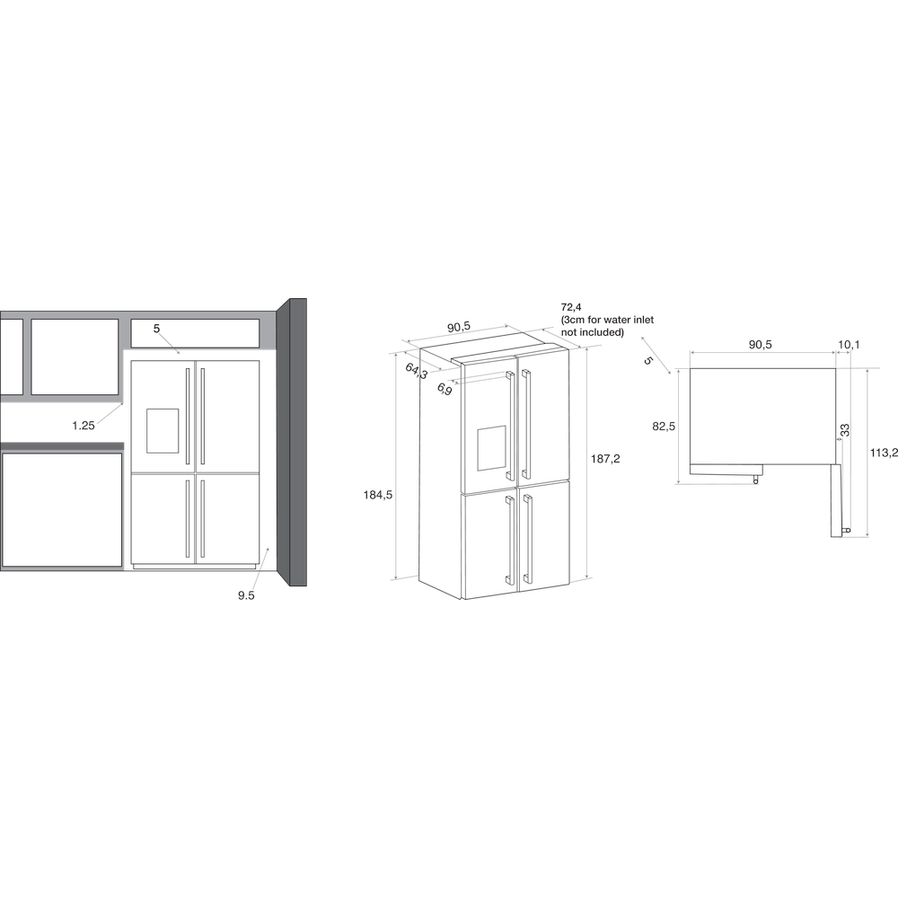 Kitchenaid Side-by-side Fristående KCQXX 18900 Rostfritt stål Technical drawing
