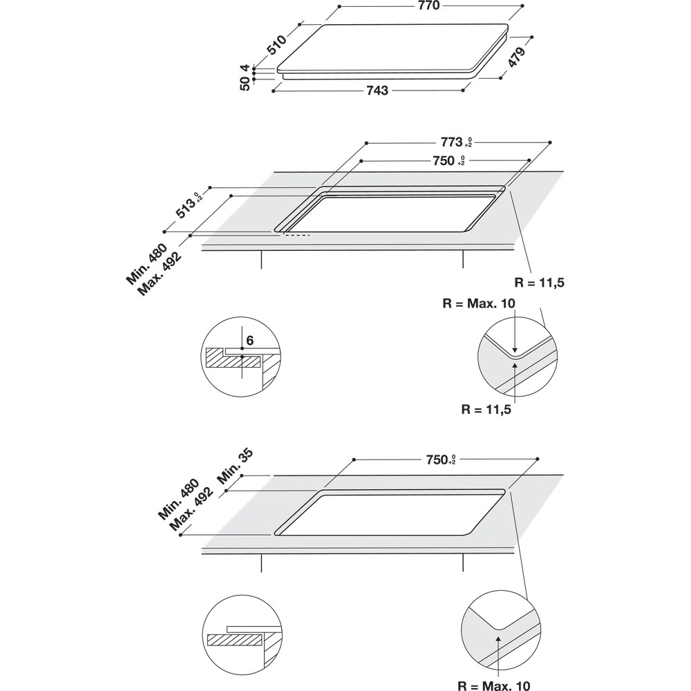 Whirlpool WF S3977 NE Induction Hob 4 Zones 75cm - Black