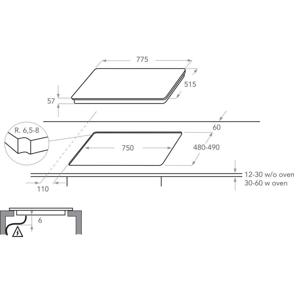 77cm SUPER PREMIUM Gourmet Induction Hob, standard installation KHIAS