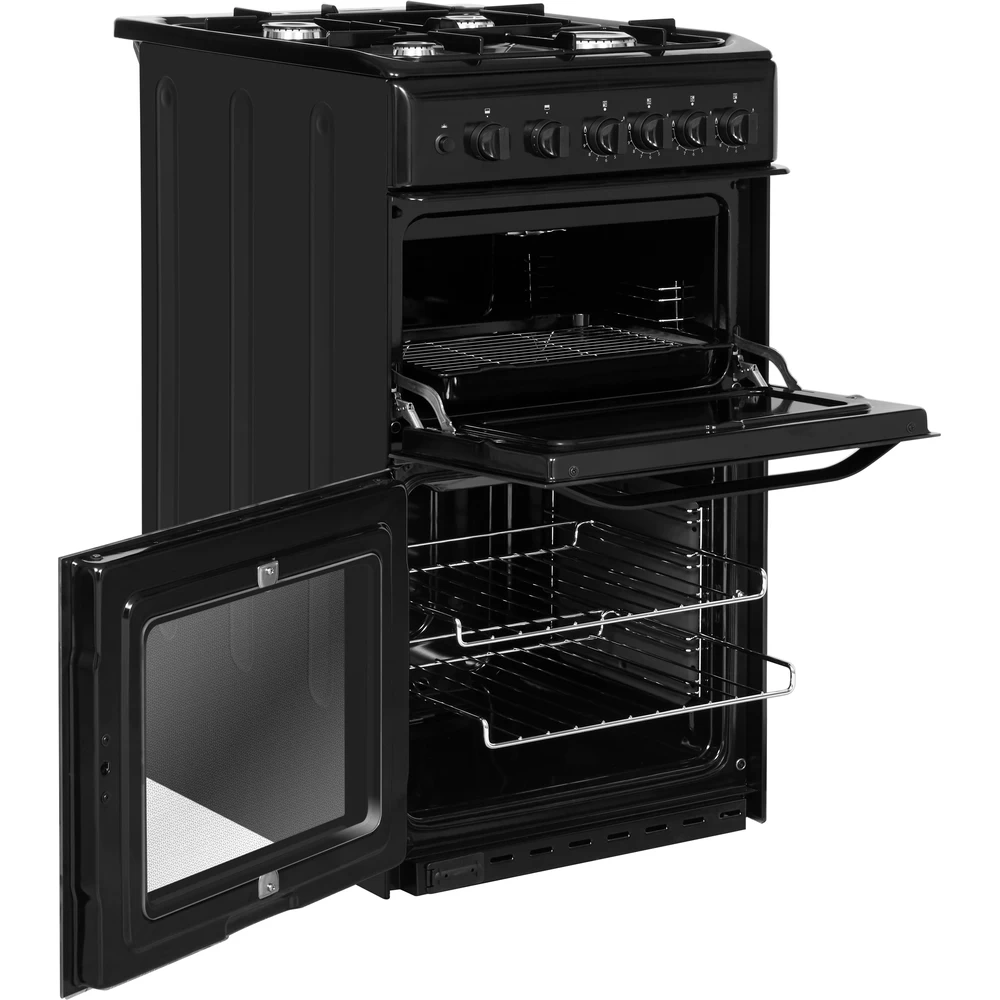 Hotpoint Double Cooker HD5G00KCB/UK Black A+ Enamelled Sheetmetal Perspective open