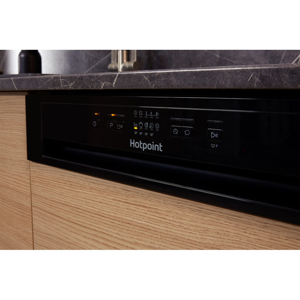 Hotpoint semi integrated dishwasher full size, black HBC 2B19 UK
