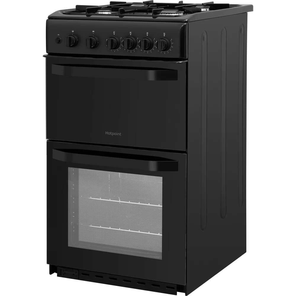 Hotpoint Double Cooker HD5G00KCB/UK Black A+ Enamelled Sheetmetal Perspective