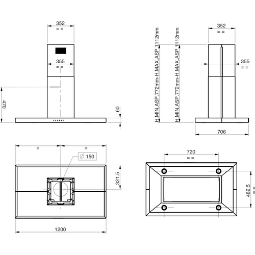 Kitchenaid HOOD Built-in KEIPP 12020 Inox Free-standing Electronic Technical drawing