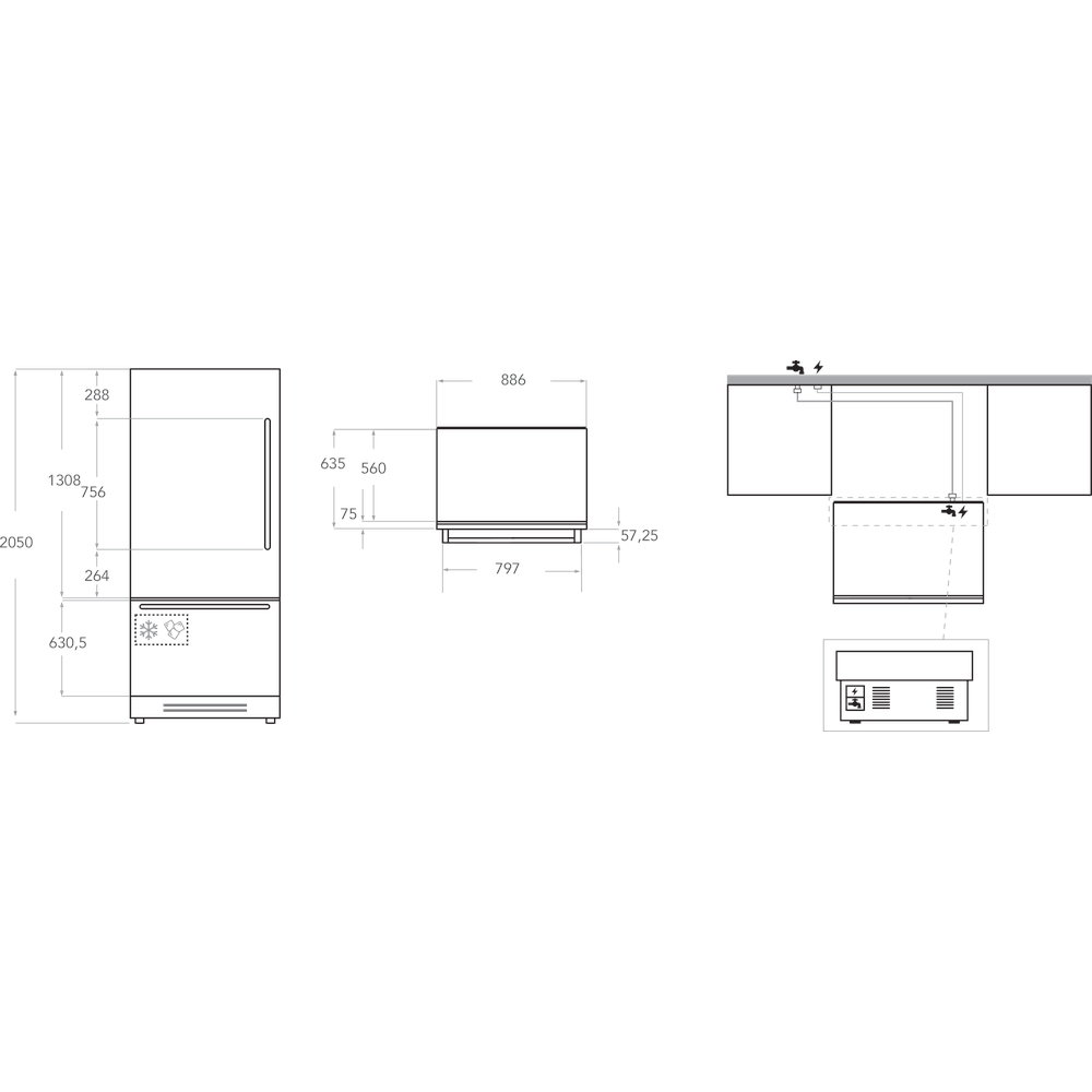 Kitchenaid Combinación de frigorífico / congelador Integrable KCZCX 20901L 1 Acero inoxidable 2 doors Technical drawing