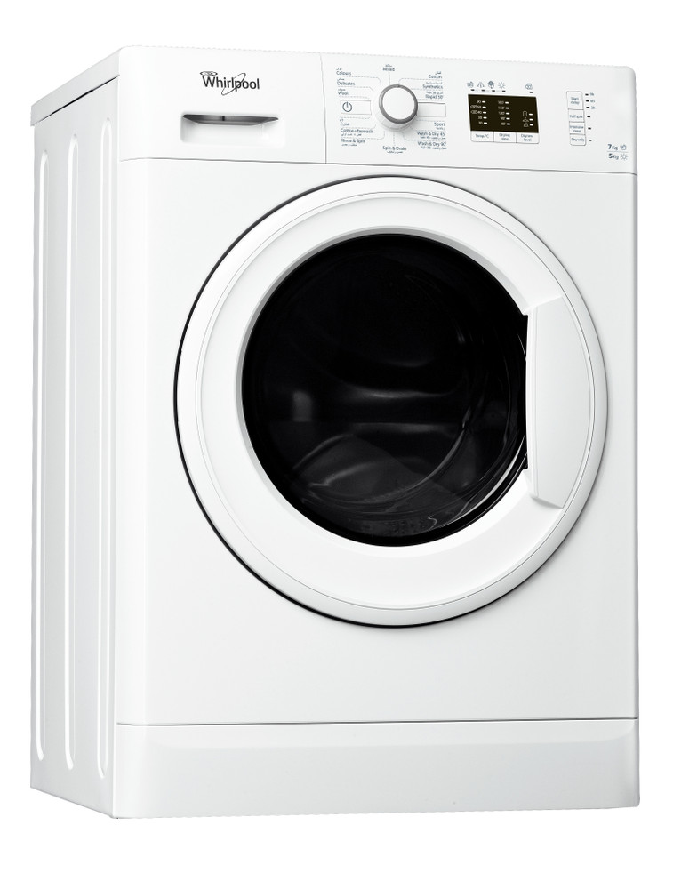Whirlpool Washer dryer Free-standing WWDE 7512 White Front loader Perspective