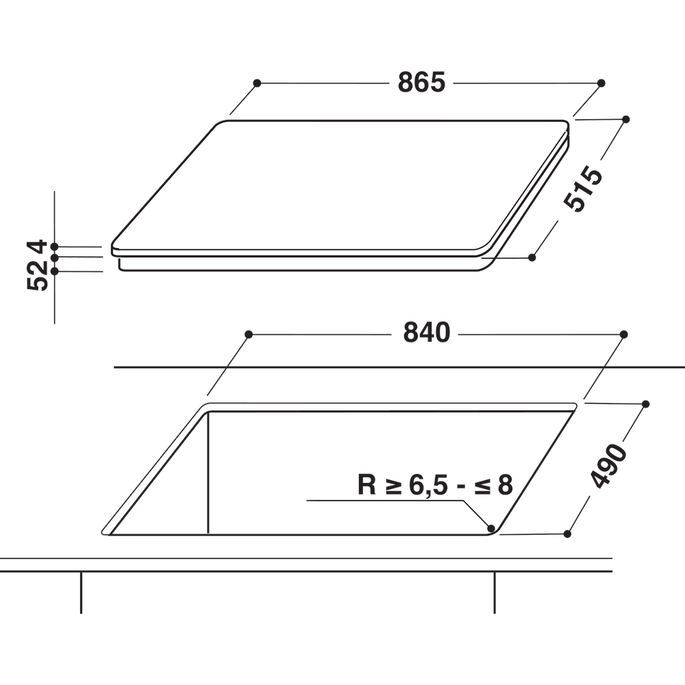 Kitchenaid Table de cuisson KHIP5 90510 Noir Induction vitroceramic Technical drawing