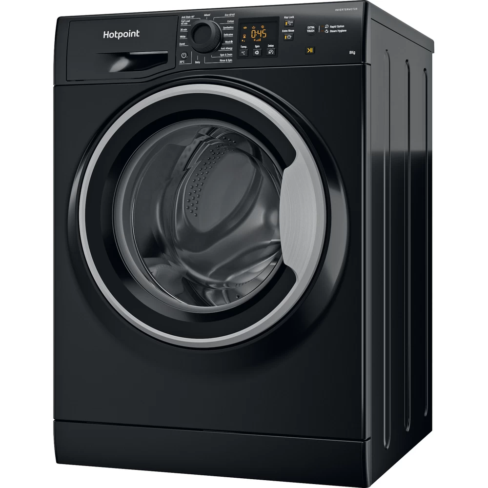 Hotpoint Washing machine Free-standing NSWM 845C BS UK N Black Front loader B Perspective