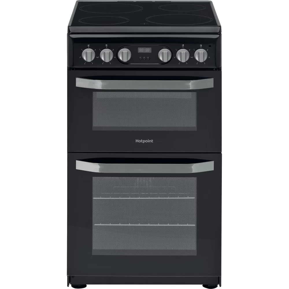 Hotpoint Double Cooker HD5V93CCB/UK White A Enamelled Sheetmetal Frontal
