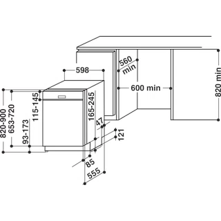 Whirlpool Mosogatógép Beépíthető WBC 3C26 B Half-integrated A++ Technical drawing